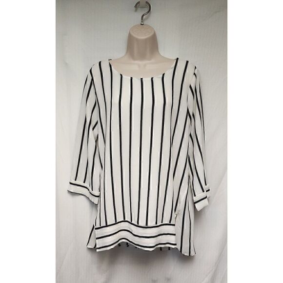 Jules & Leopold 2PC Pants Set Striped 3/4 Scoop Neck Size Medium Ivory/Blue - Picture 4 of 13